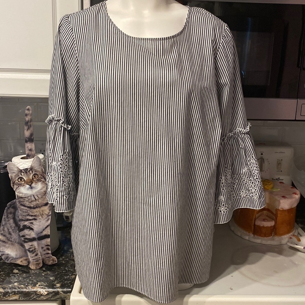X womens Jane & Delancey gray striped 3/4 sleeve plus size top 1X